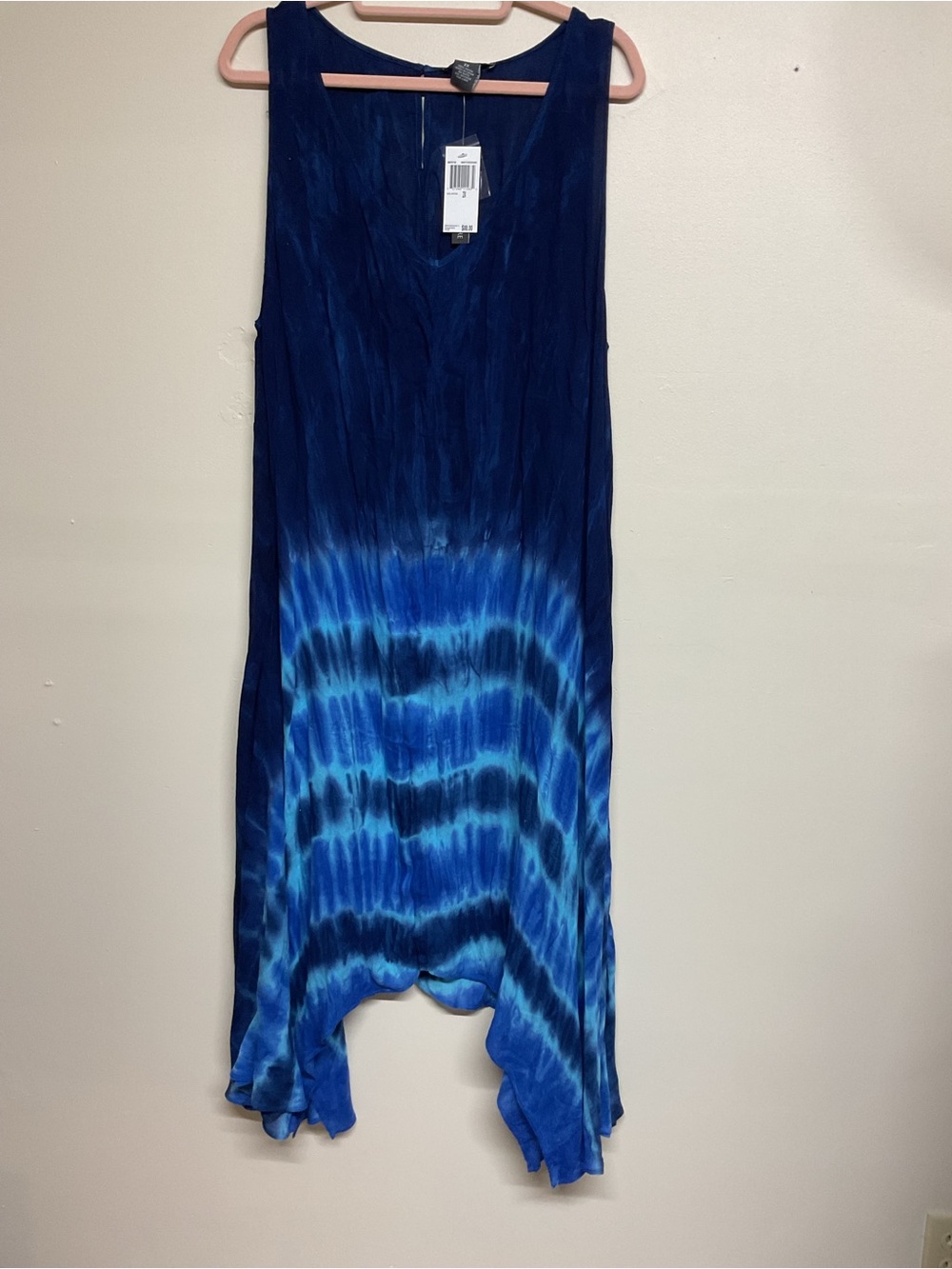 Chelsea & Theodore Navy and Bright Blue Asymmetrical Tie-Dye Dress